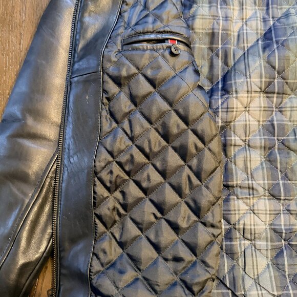 TOMMY HILFIGER Men's Leather Bomber Jacket ~ Size L - Picture 4 of 11